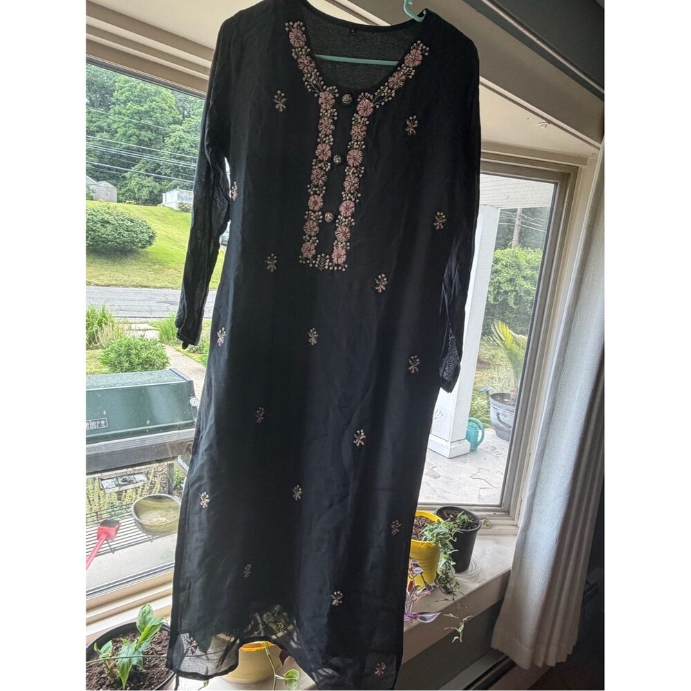 Black Embroidered Long Women's Anarkali